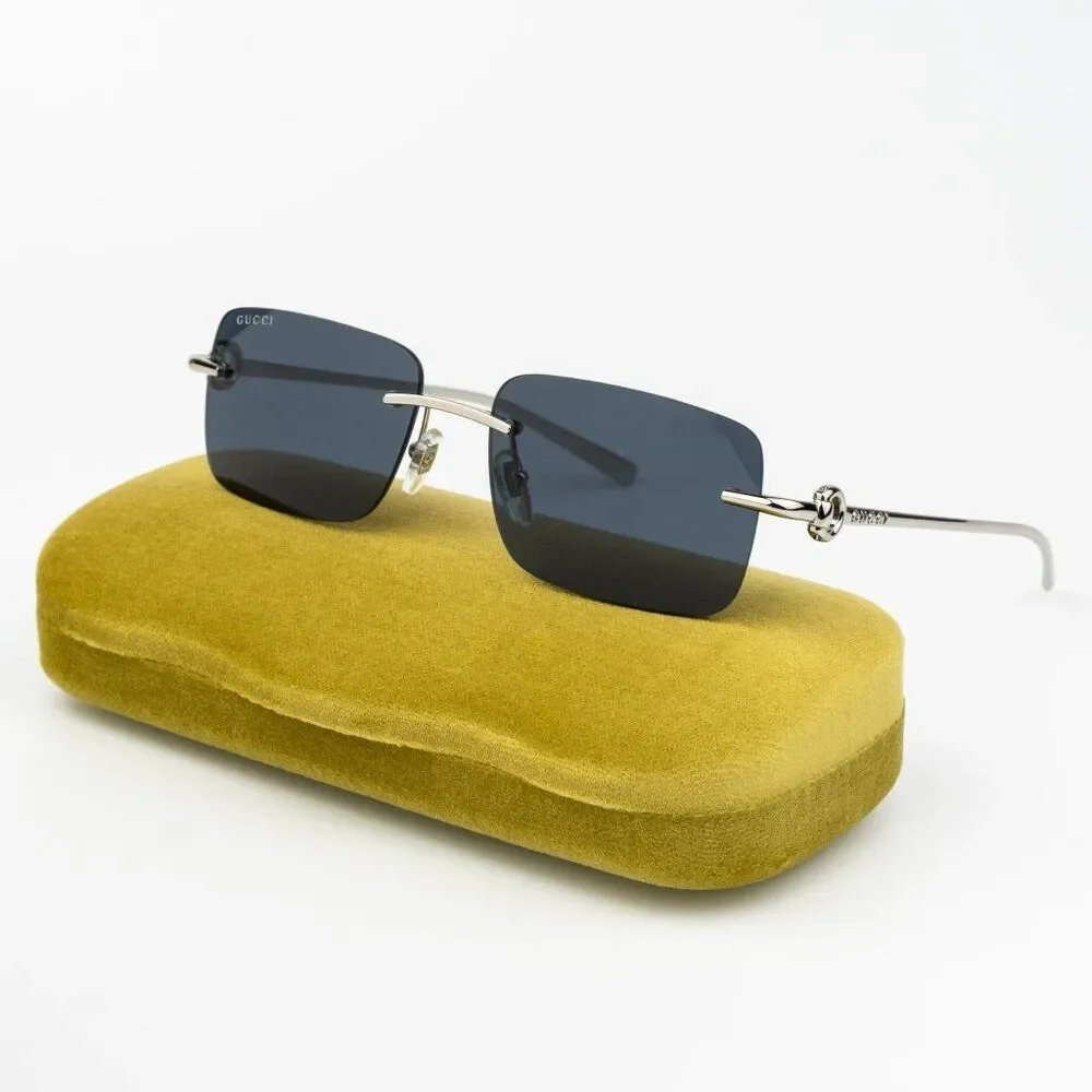 Gucci Men Sunglasses Silver Blue Rectangle GG1703S 003 BRAND NEW